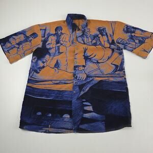 Karl Kani Hip Hop Shirt Mens Extra Large‎ Orange Blue Graphic Button Up Allover
